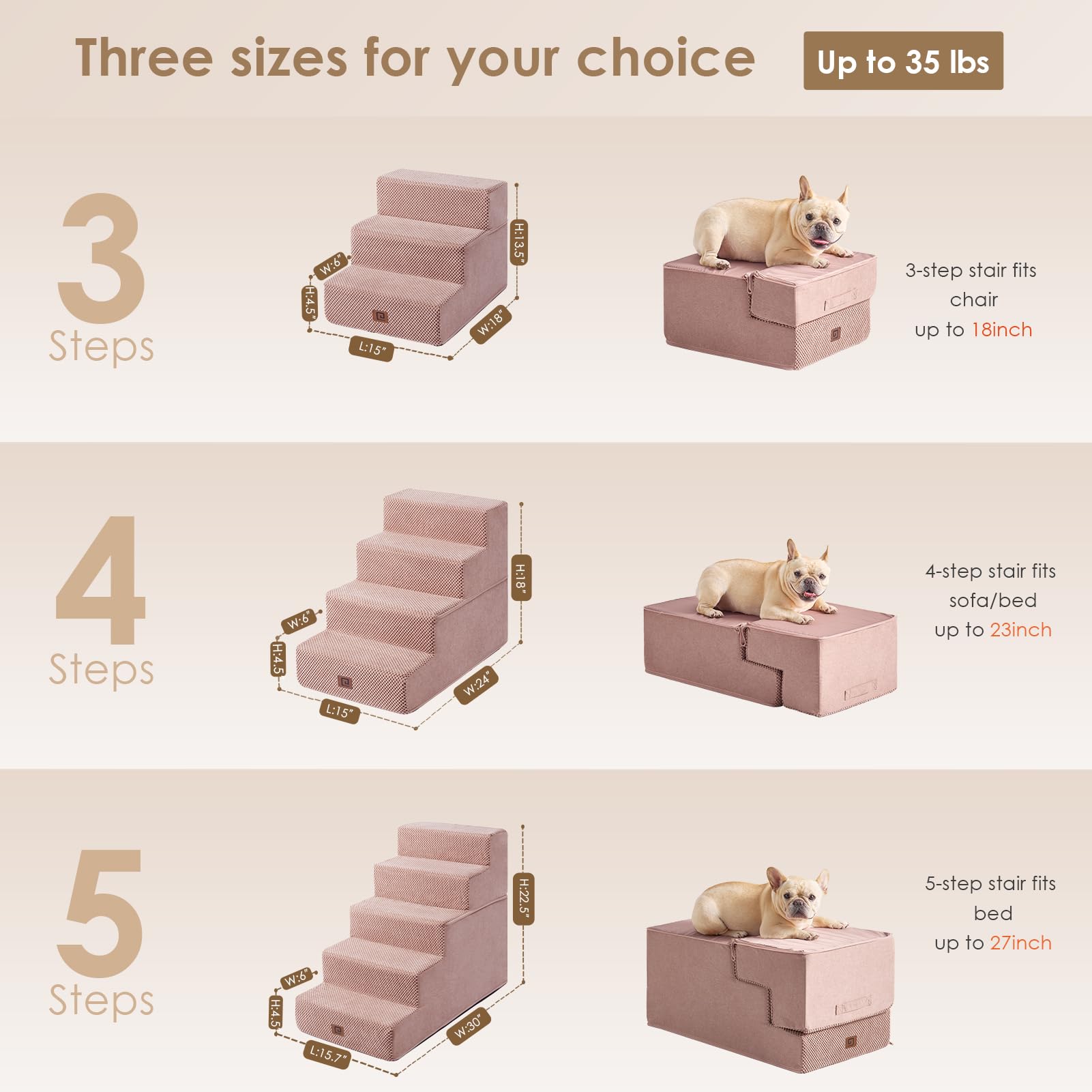 Escaleras para interiores EHEYCIGA antideslizantes en color rosa para mascotas.