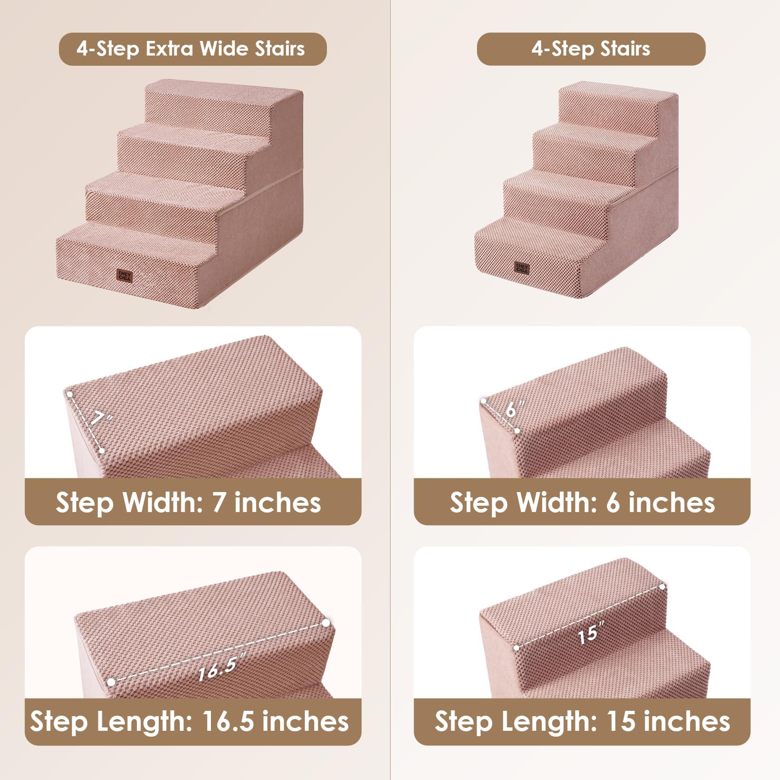 EHEYCIGA escalera con superficie antideslizante, rosa, ideal para camas altas.