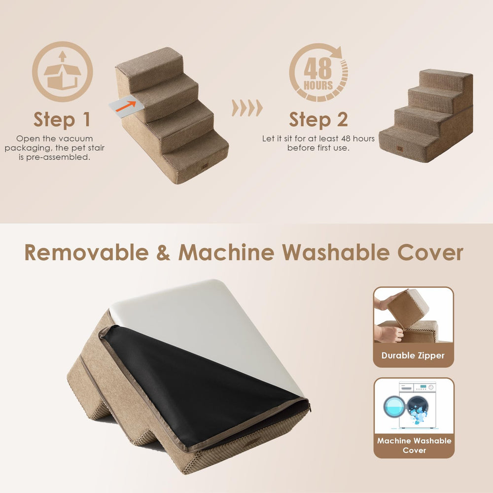 Escalera plegable para mascotas EHEYCIGA, 4 pasos, camel.