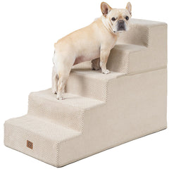 Escaleras EHEYCIGA para perros frente a cama alta, fáciles de subir y bajar.