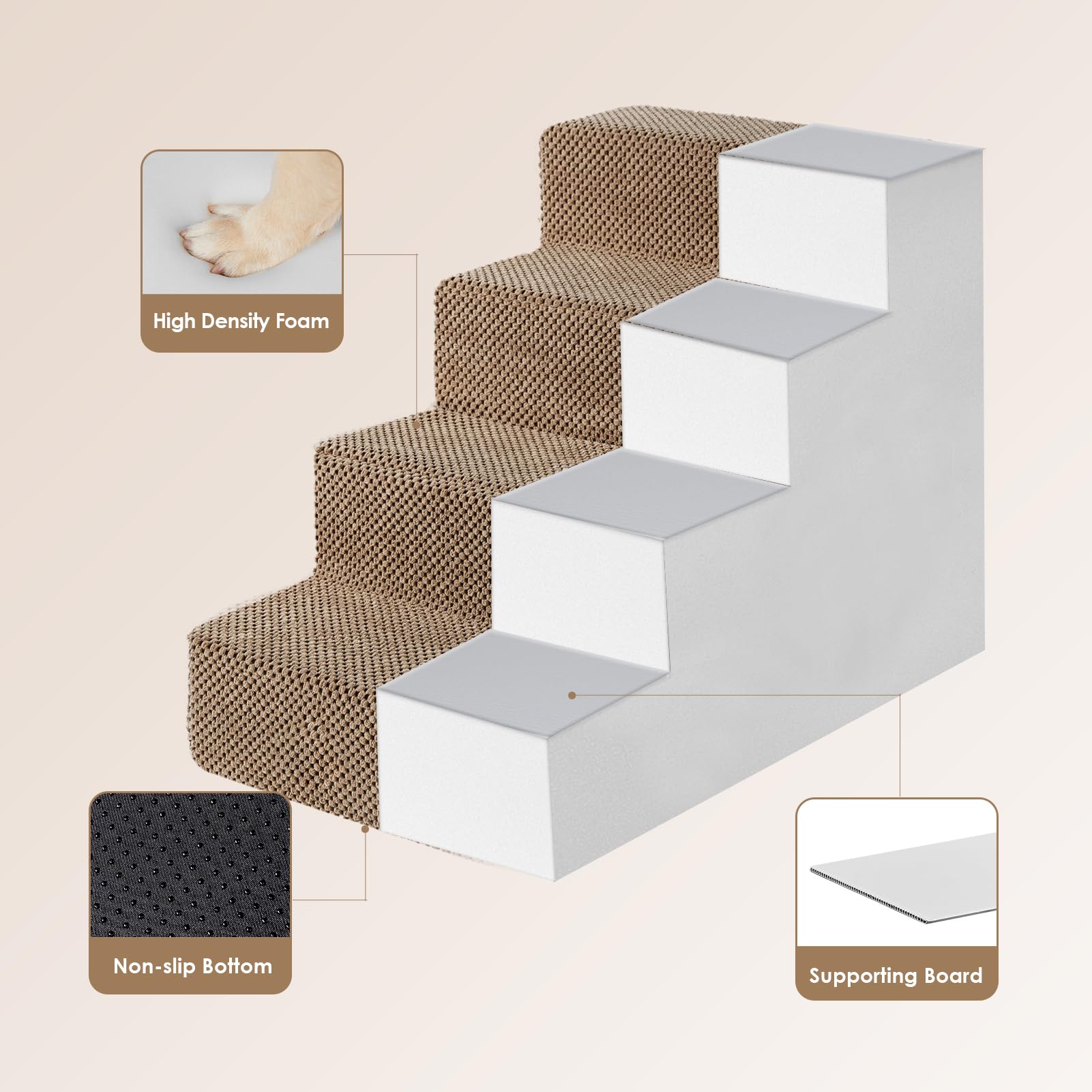 Uso interior: escalera para perro EHEYCIGA, 4 peldaños, estable y plegable.