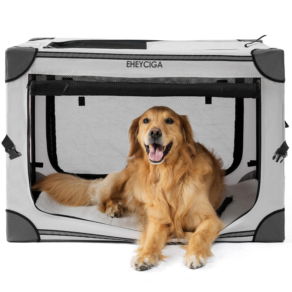 Jaula para perro EHEYCIGA colapsable de 36 pulgadas, vista general para interiores y exteriores.