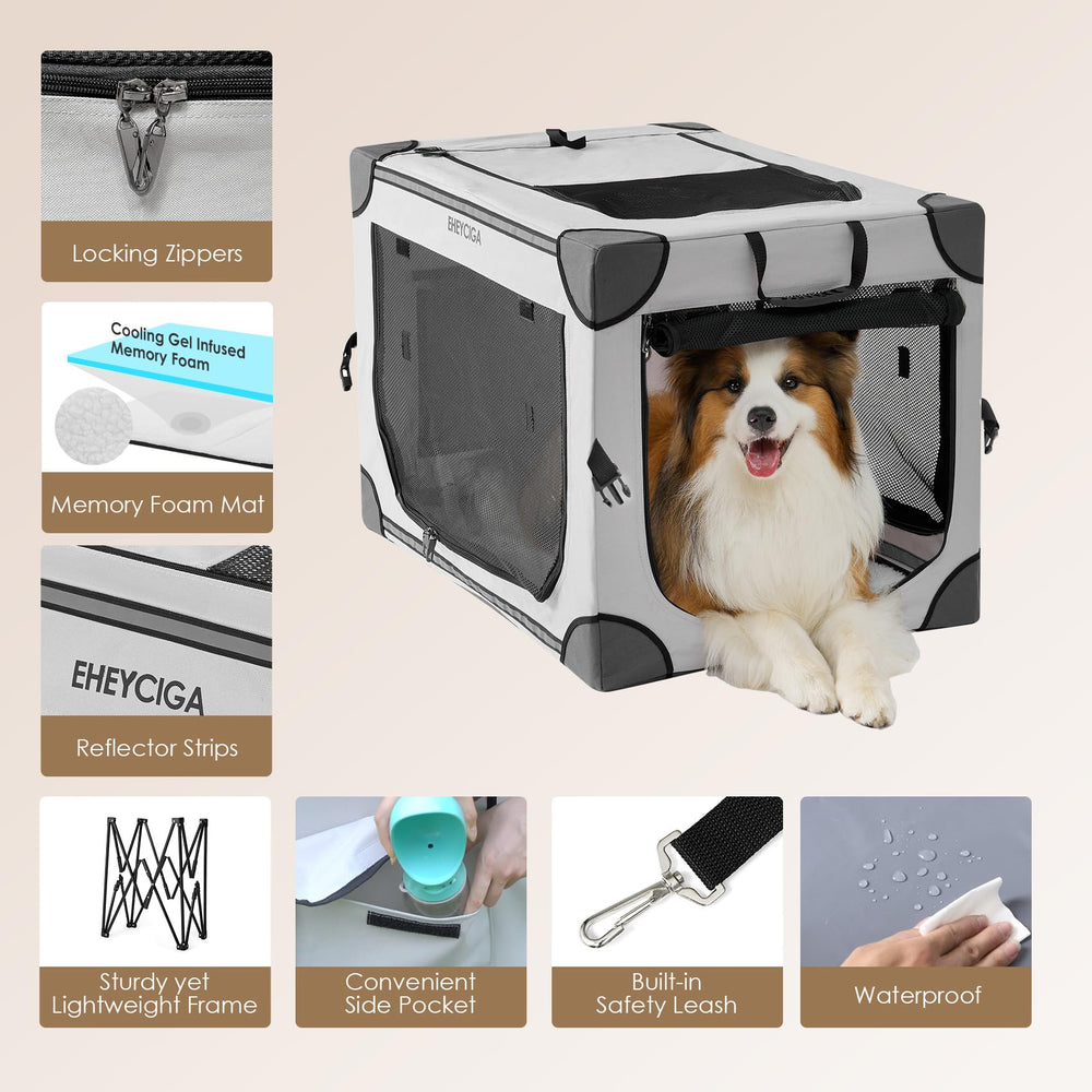 Jaula portátil EHEYCIGA para perros grandes, ideal para viajes y salidas al aire libre.