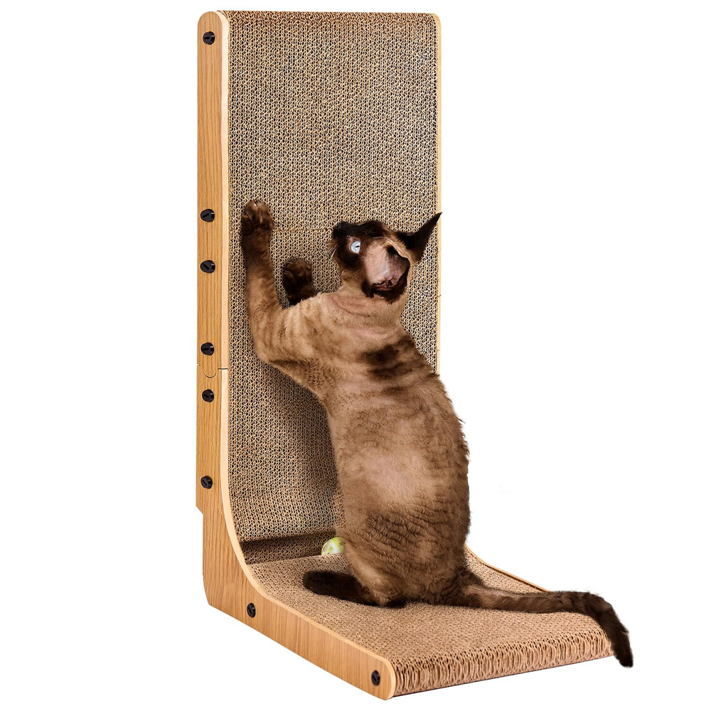 EHEYCIGA rascador de cartón en forma de L para gatos interiores, protege muebles.