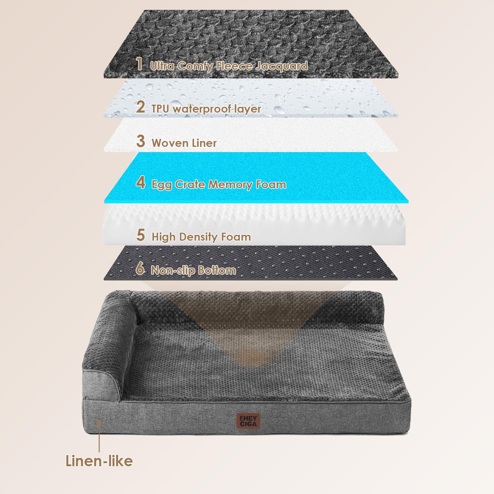 Cama EHEYCIGA XL superficie de franela suave para descanso.