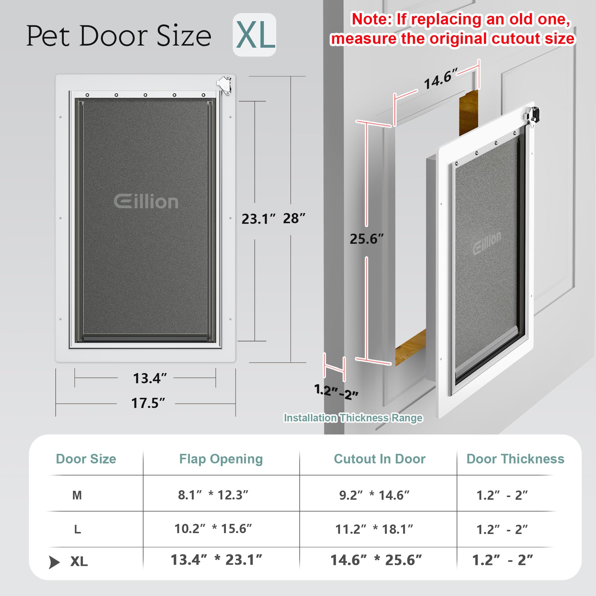 Compatibilidad con puertas de 1,2 a 2 pulgadas de grosor.