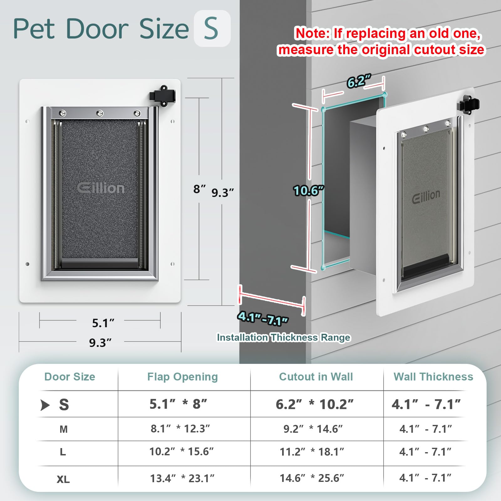 Puerta para mascotas Eillion de hasta 15 libras, ideal para salidas frecuentes.