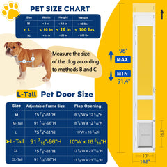 Eillion puerta para perro grande con altura ajustable de 91-7-16 pulgadas a 96 pulgadas para puertas corredizas.
