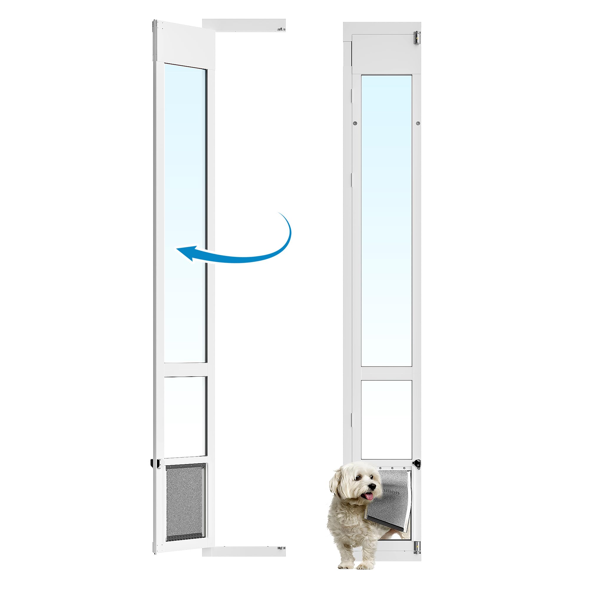 Puerta Eillion para perro mediano, corredera frontal en vidrio, facilita acceso al jardín.