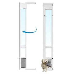 Puerta Eillion para perro mediano, corredera frontal en vidrio, facilita acceso al jardín.