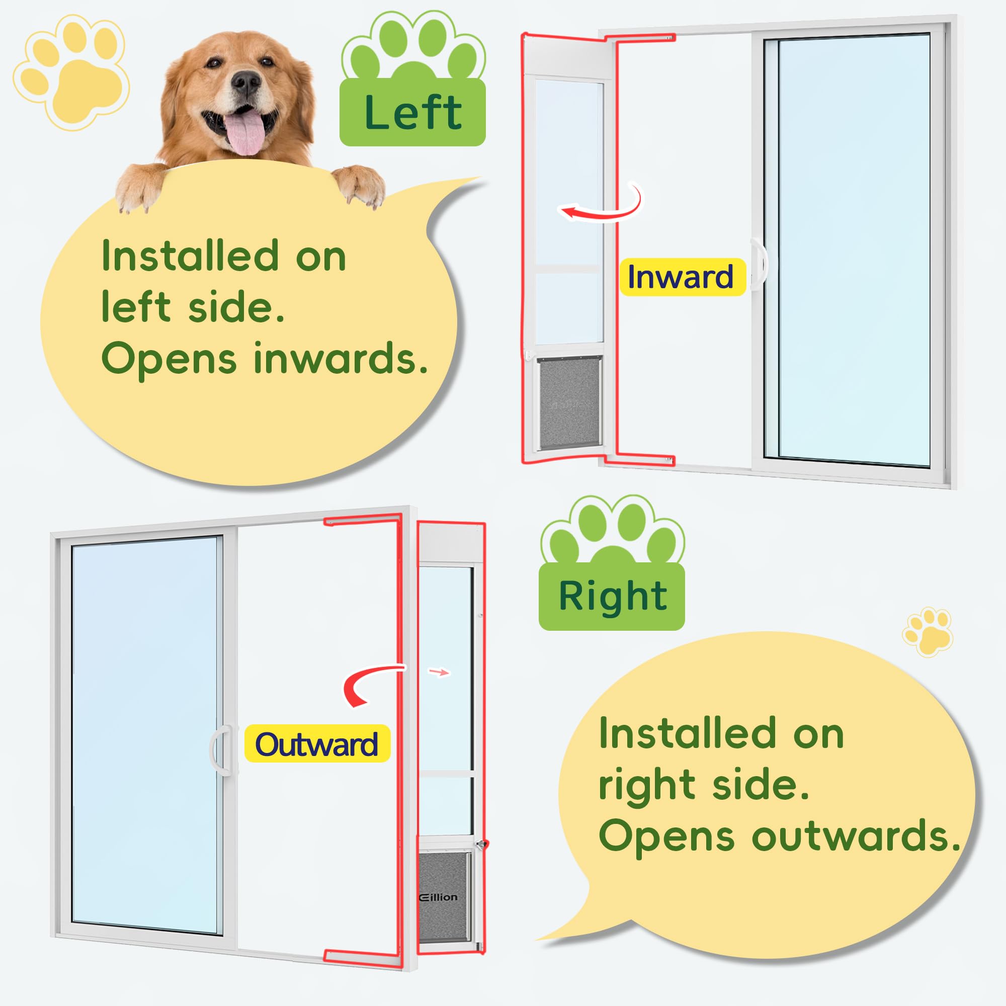 Eillion puerta para perros, altura ajustable de 91 7/16 a 96 pulgadas para puertas deslizantes.