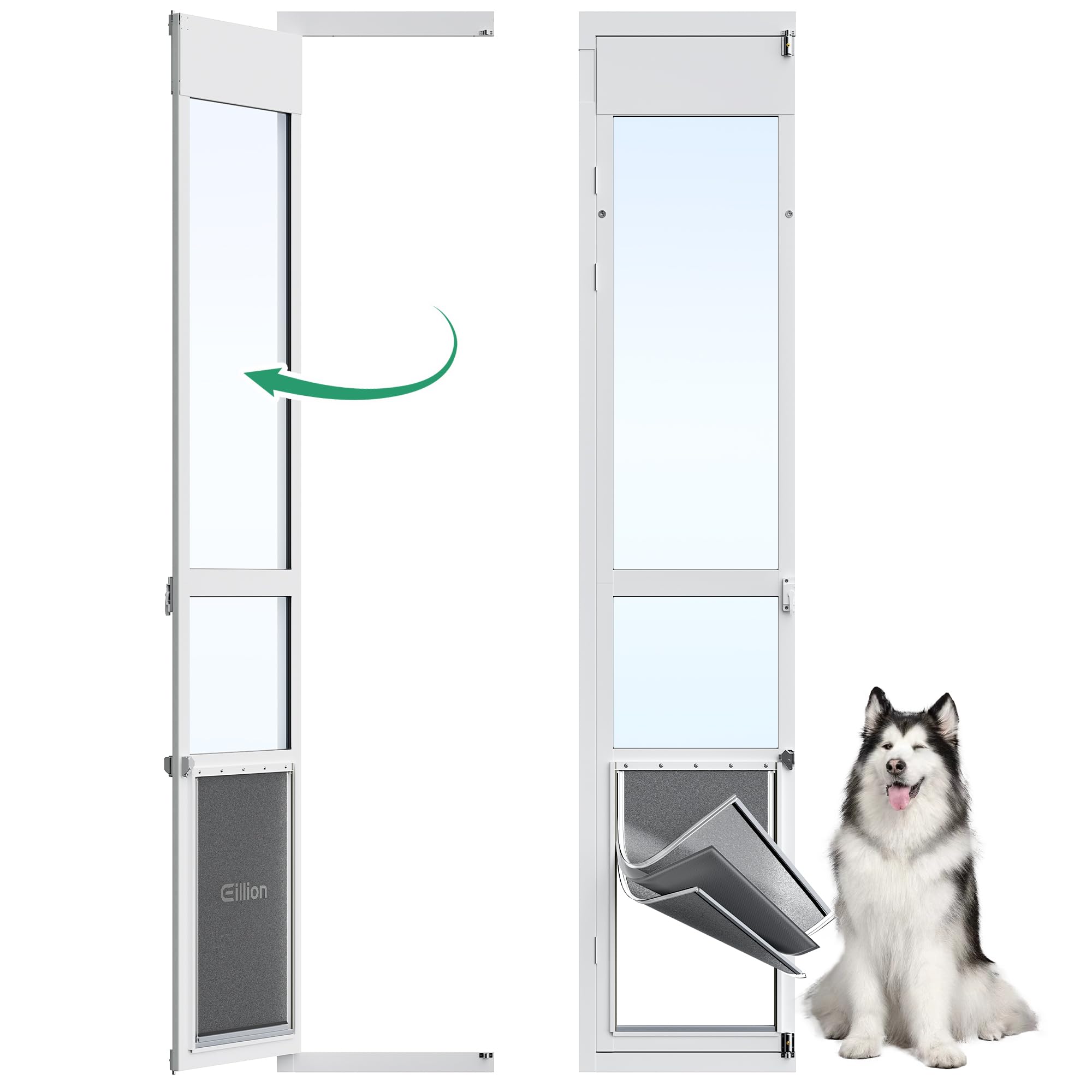 Puerta Eillion XL para perros con tres paneles deslizantes, paso cómodo para mascotas grandes.