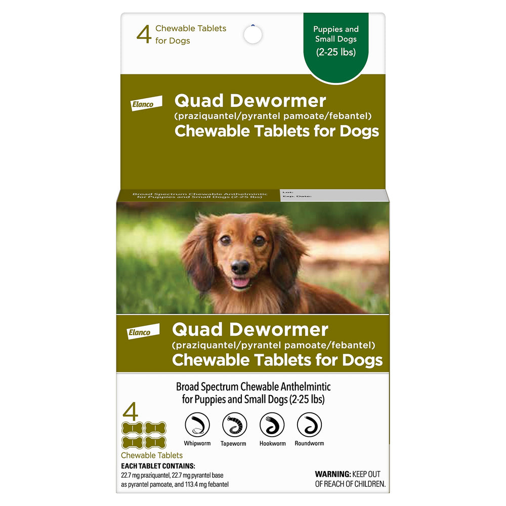 Elanco desparasitante cuadruple para perros pequeños, tabletas sabor ternera.