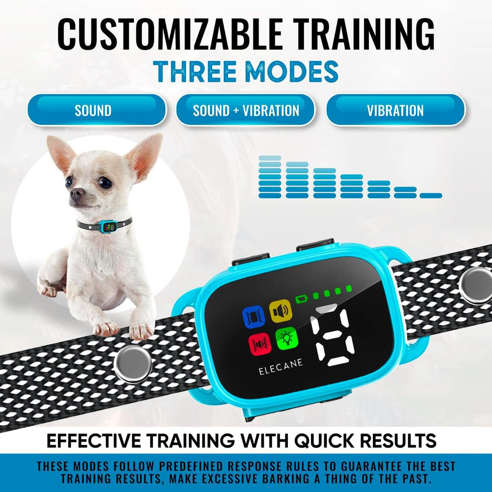 Elecane collar anti-ladrido, modos de sonido y vibración para entrenamiento suave.