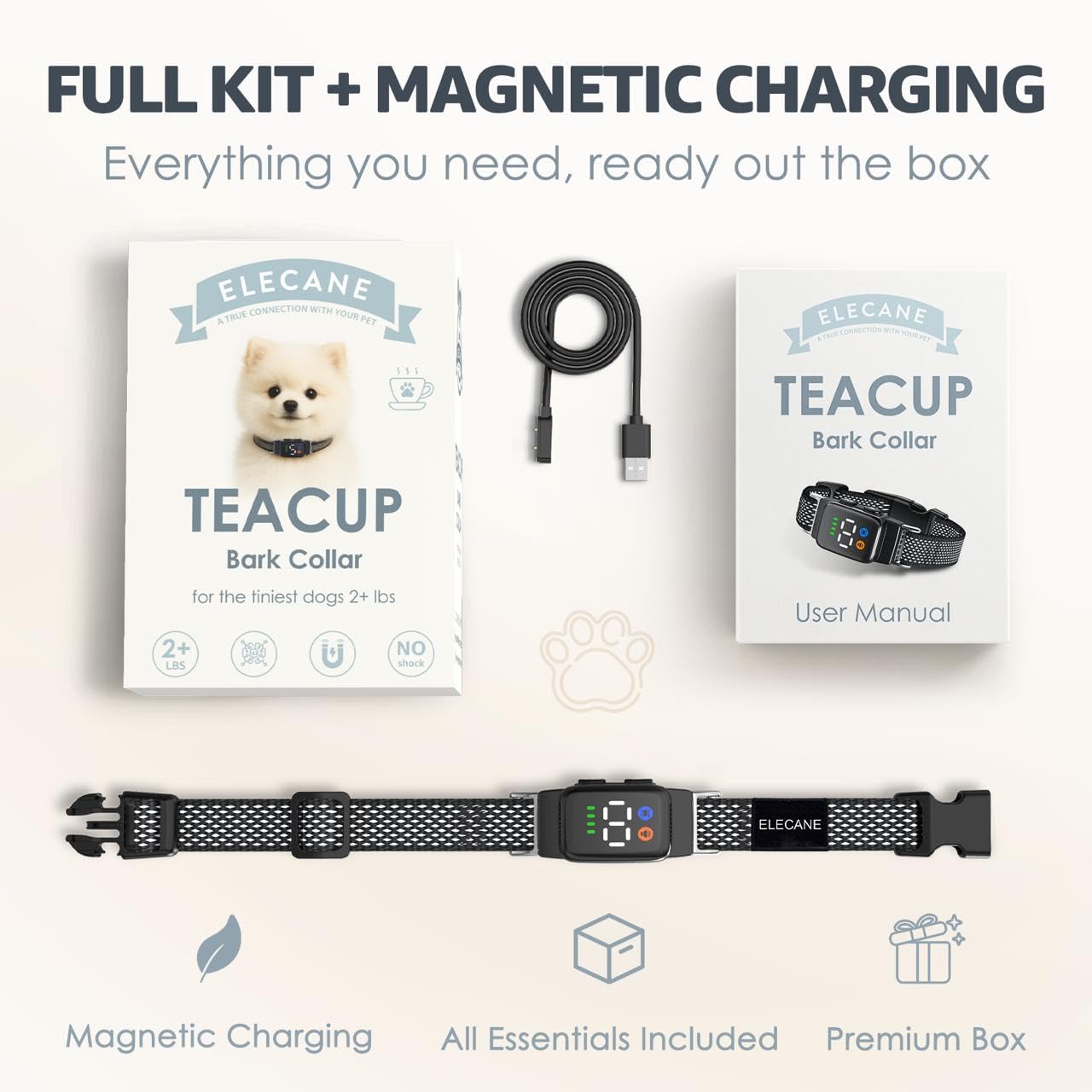 ELECANE Teacup Collar, batería con duración de 10–15 días.