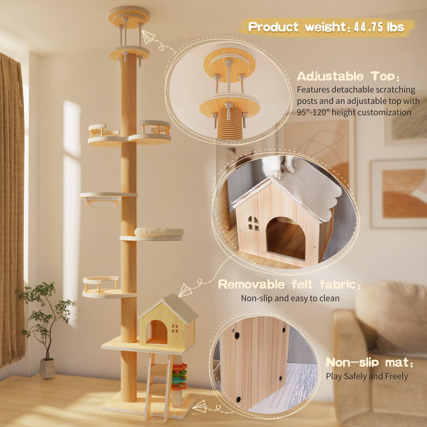 Elegaif torre de gatos con condo cómodo y hamaca para descanso y vigilancia.
