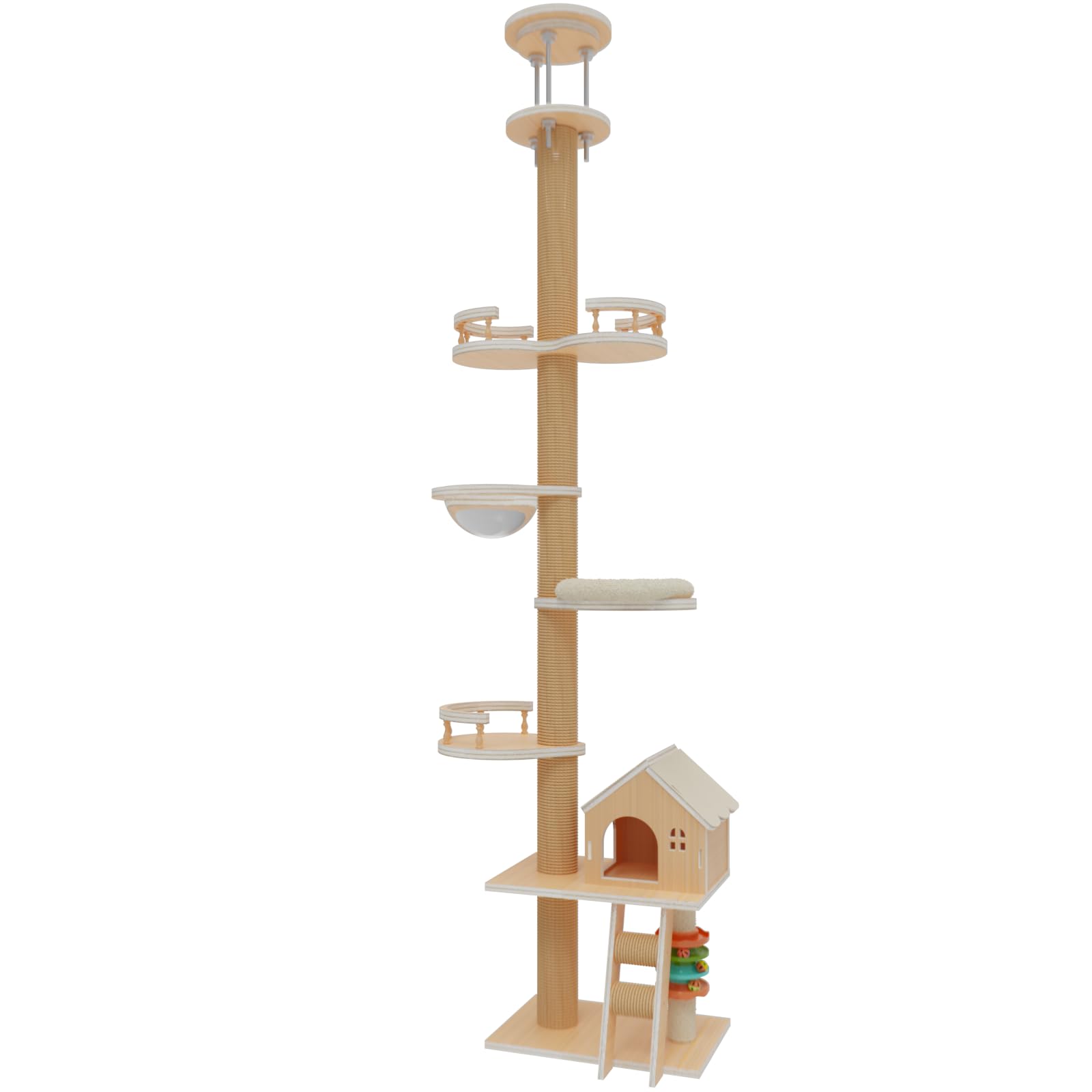 Elegaif arbol gato piso-techo con columna central y plataformas altas, ideal para varios felinos.