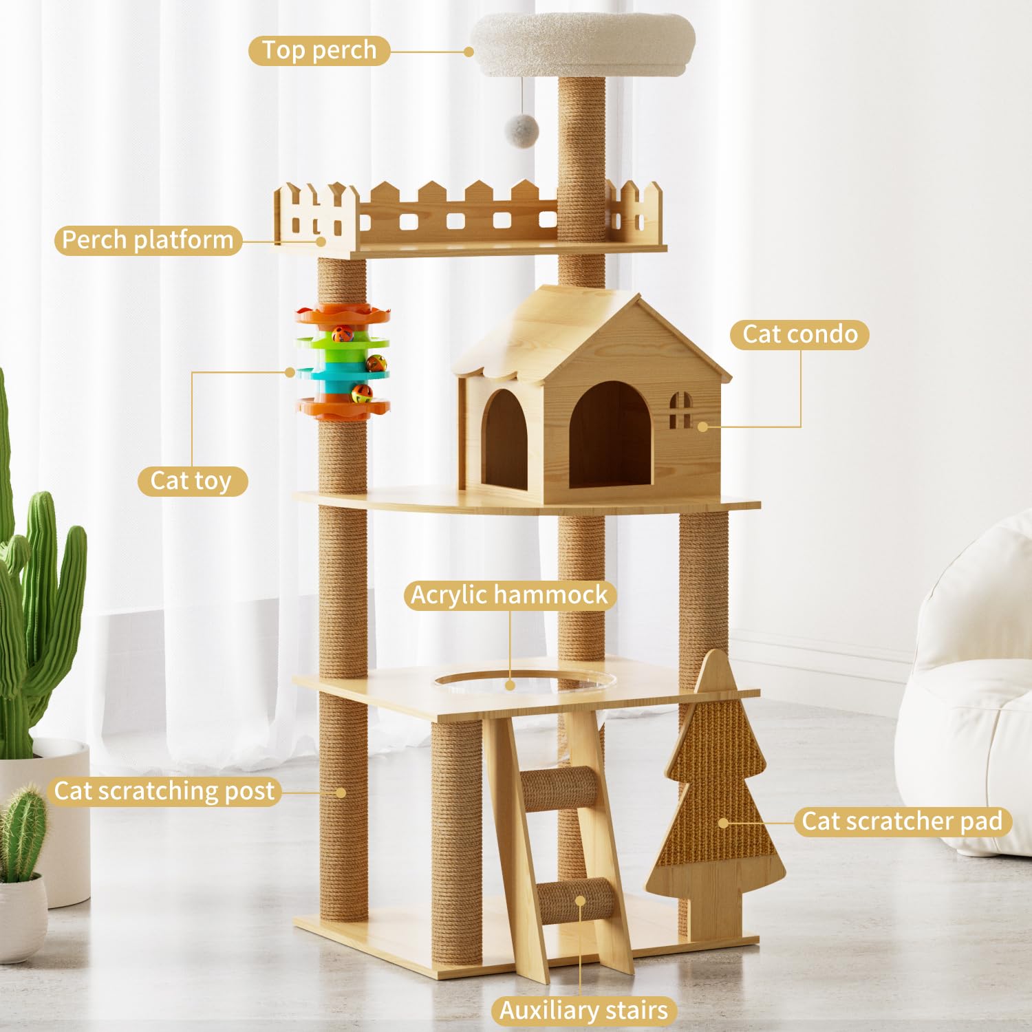 Pilares de sisal Elegaif: zona de rascar natural y duradera para gatos.