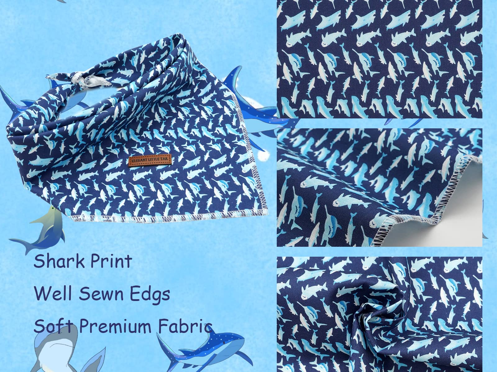 Bandana Elegant Little Tail con diseño tiburón, regalo para cumpleaños de perros.
