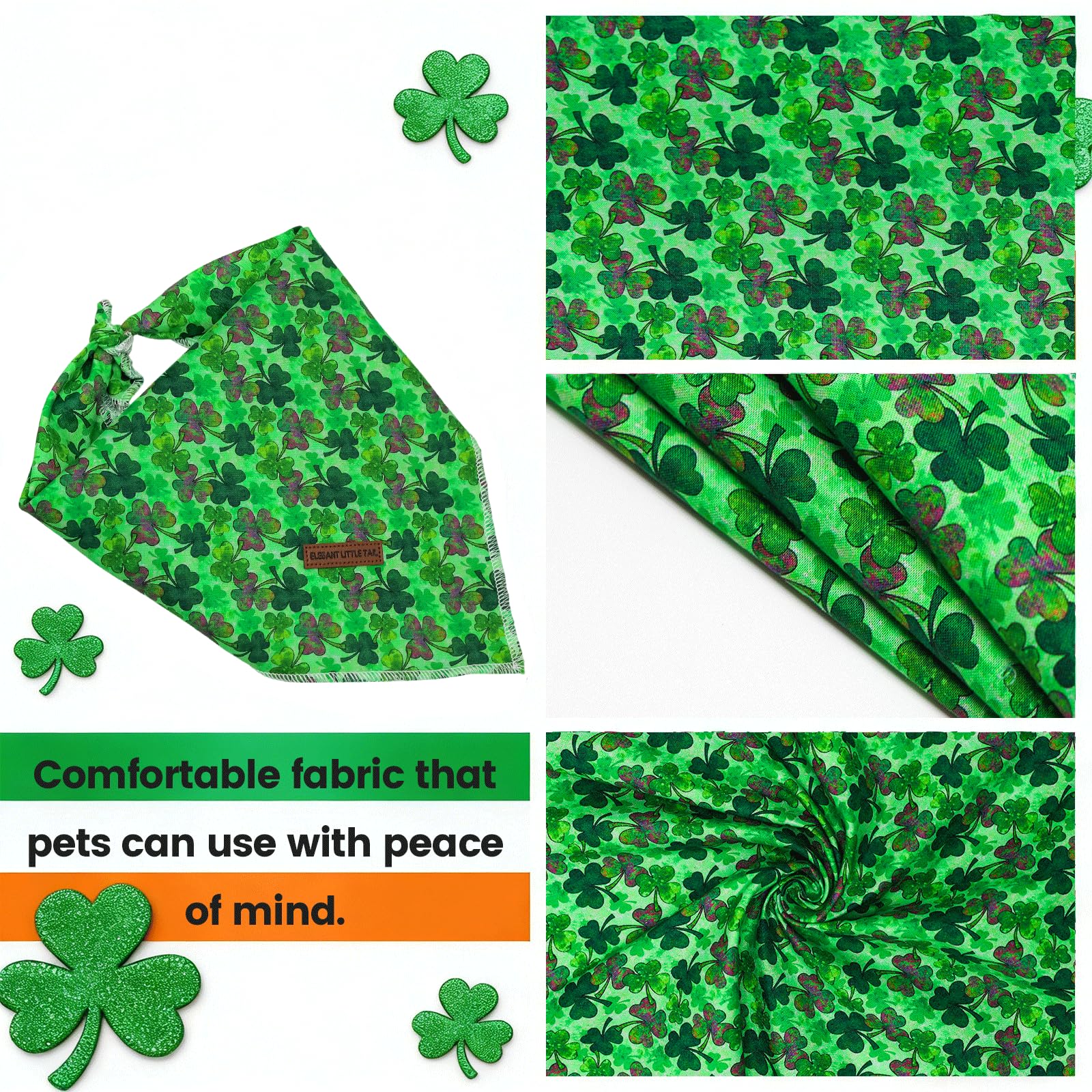 Bandana lavable Elegant Little Tail, diseño trébol afortunado para paseos.