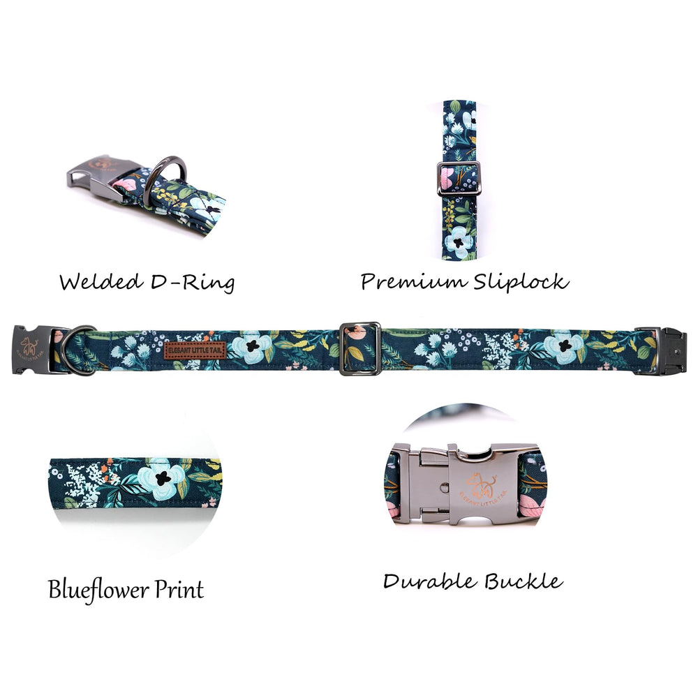 Elegant little tail close-up stitching on floral collar shows strength and quality.