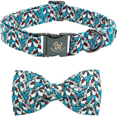 Collar Elegant little tail con estampado tiburón azul y lazo, cómodo para paseos diarios.