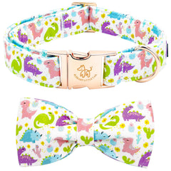Collar Elegant little tail con dinosaurio y lazo, ideal para paseos con estilo