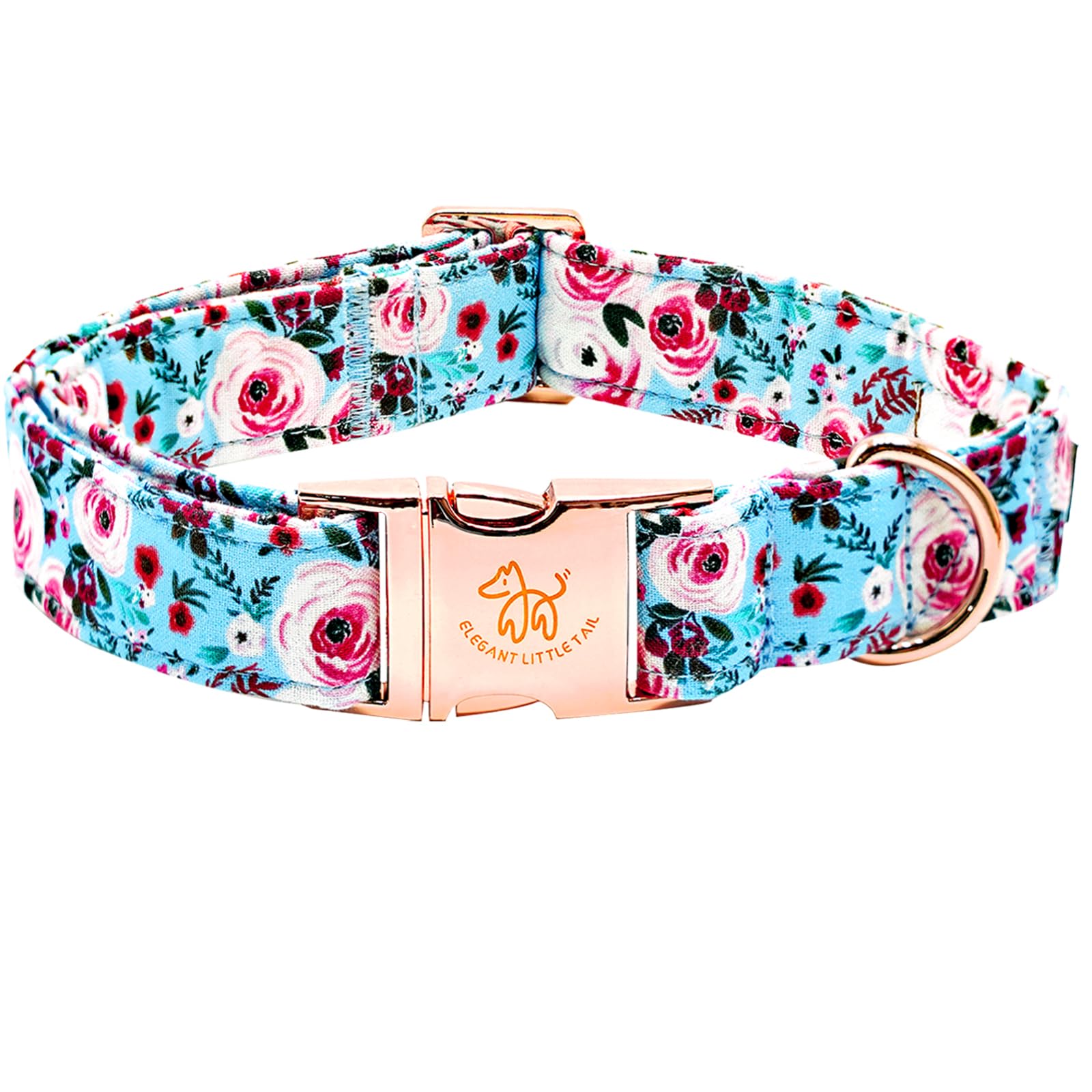 Collar Elegant Little Tail con flor rosa, suave algodón, ideal para paseos diarios con perros de talla extra pequeña.