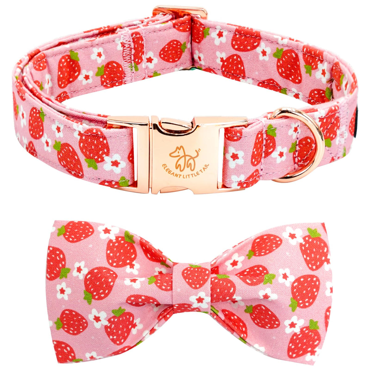 Collar Elegant little tail con lazo fresa impreso, ideal para paseos diarios.