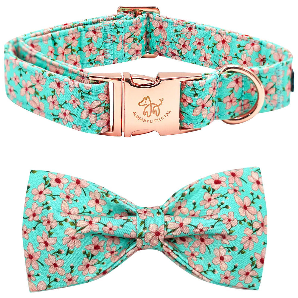 Collar Elegant Little Tail con lazo rosado y flores, ideal para un paseo con estilo.