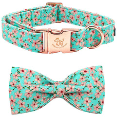 Collar Elegant Little Tail con lazo rosado y flores, ideal para un paseo con estilo.