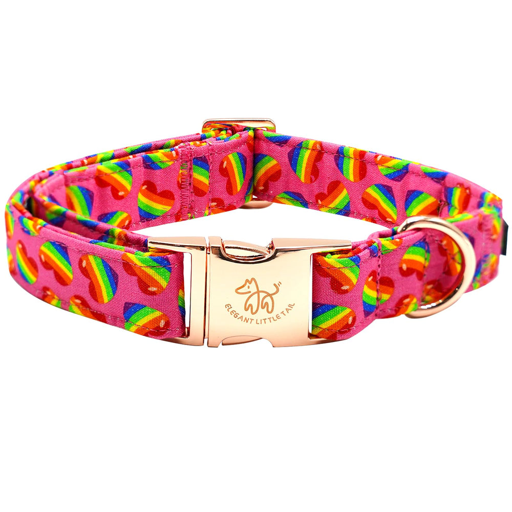 Elegant Little Tail collar perro arcoiris, ideal para paseos festivos.