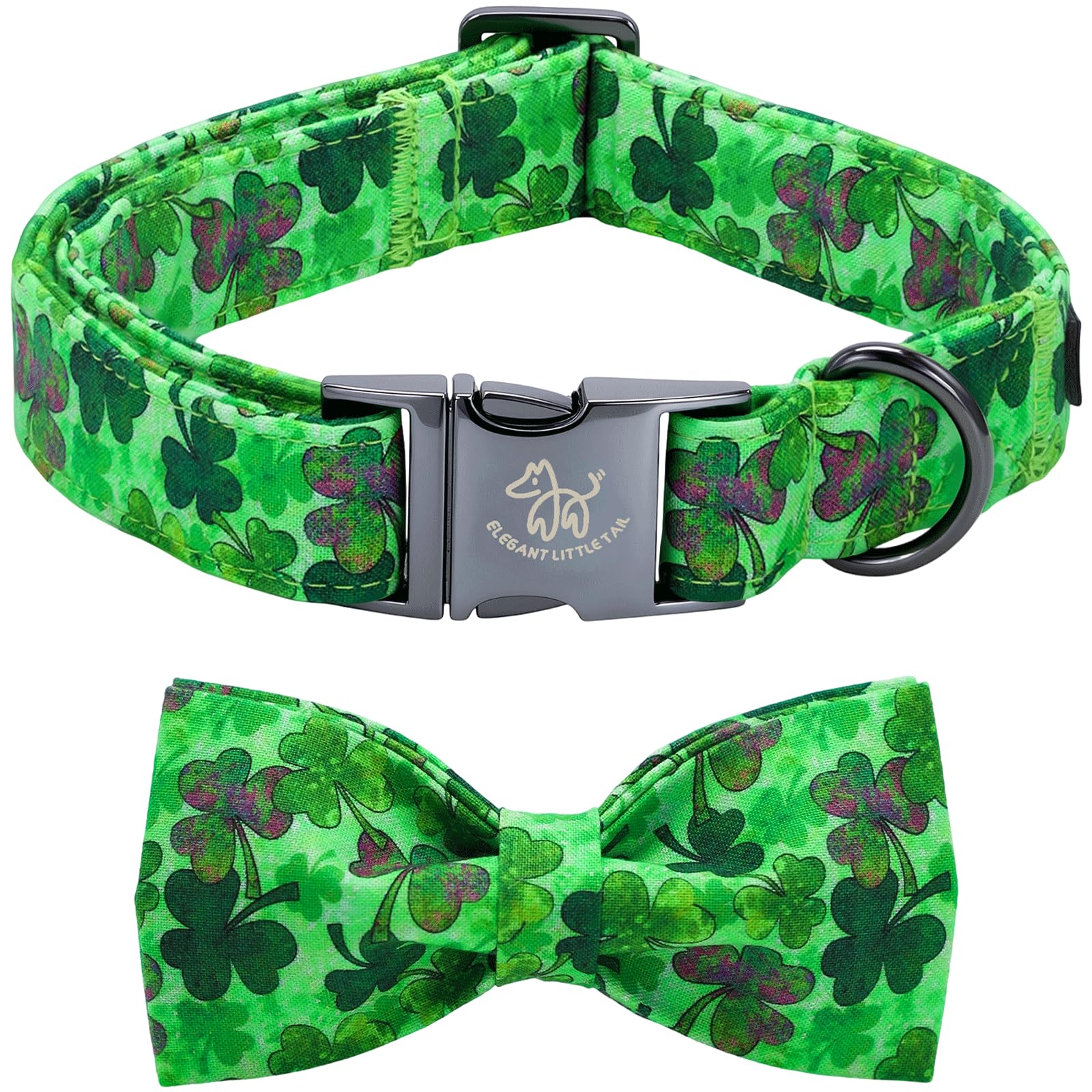 Collar Elegant little tail con trébol verde y algodón suave para paseos.