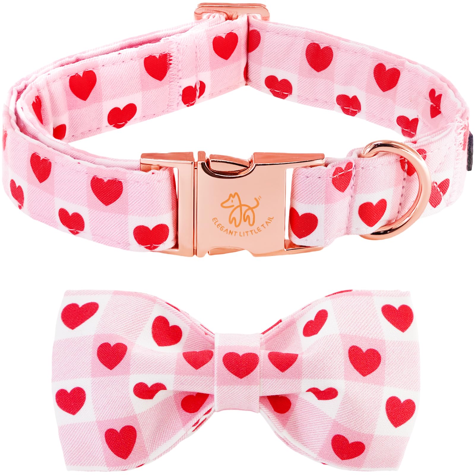 Collar Elegant little tail para perros con corazones rosa, ideal para paseos con estilo.