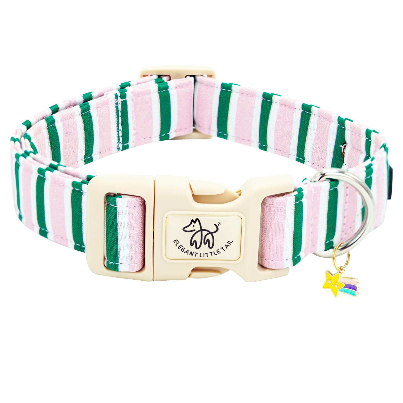 Collar Elegant Little Tail rosa con franja verde, ideal para paseos.