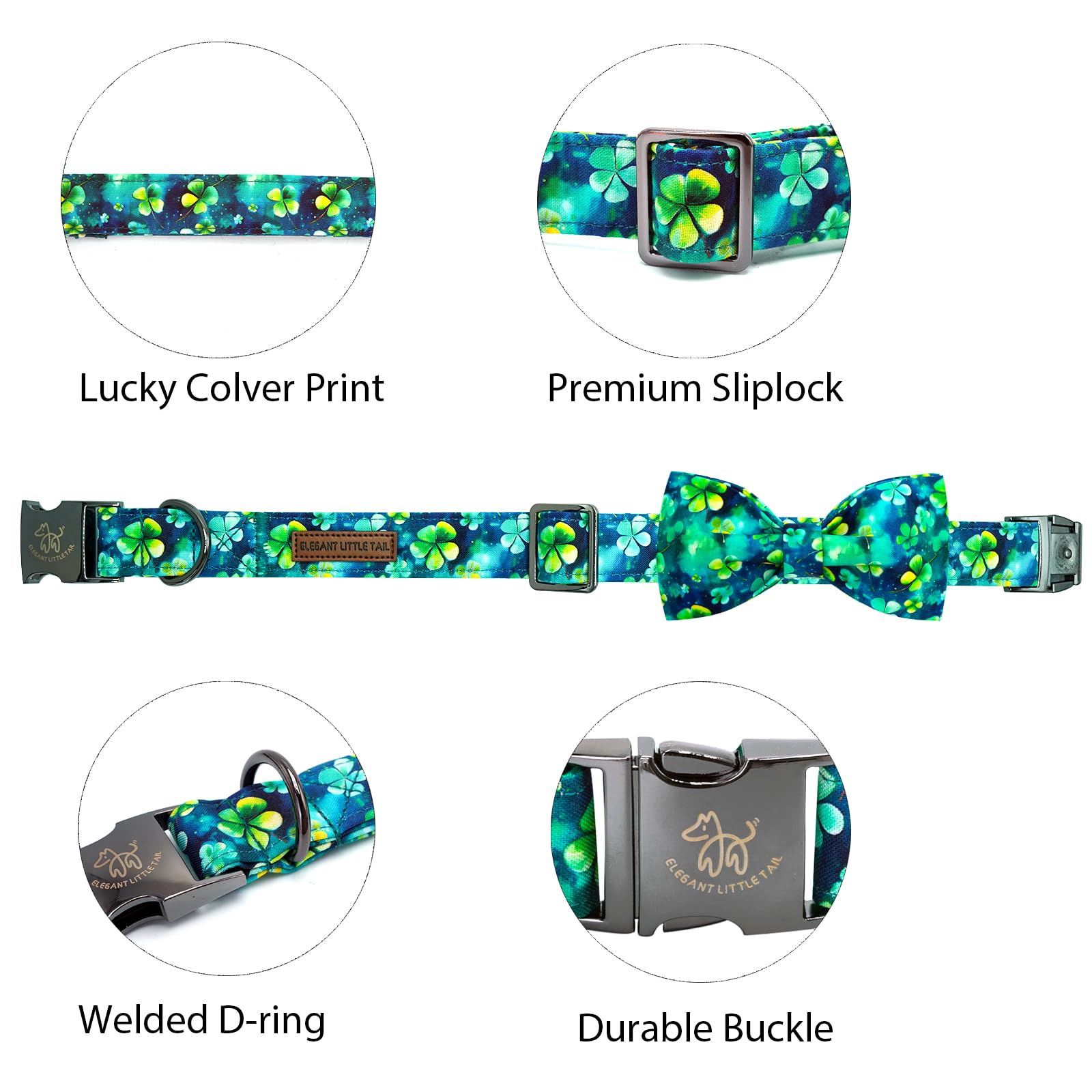 Elegant little tail collar-st-patricks-textura-algodón, suave y duradero para mascotas.