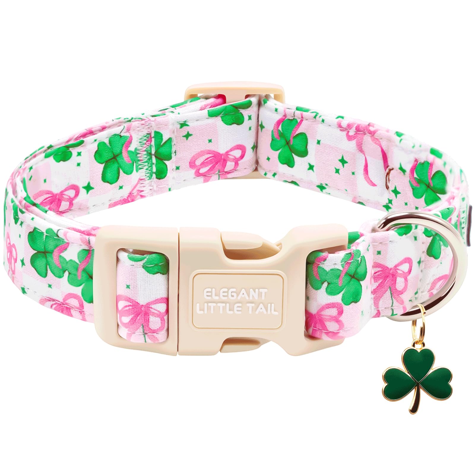 Elegant Little Tail collar St Patrick verde trébol para perros medianos, cómodo y festivo para paseos.