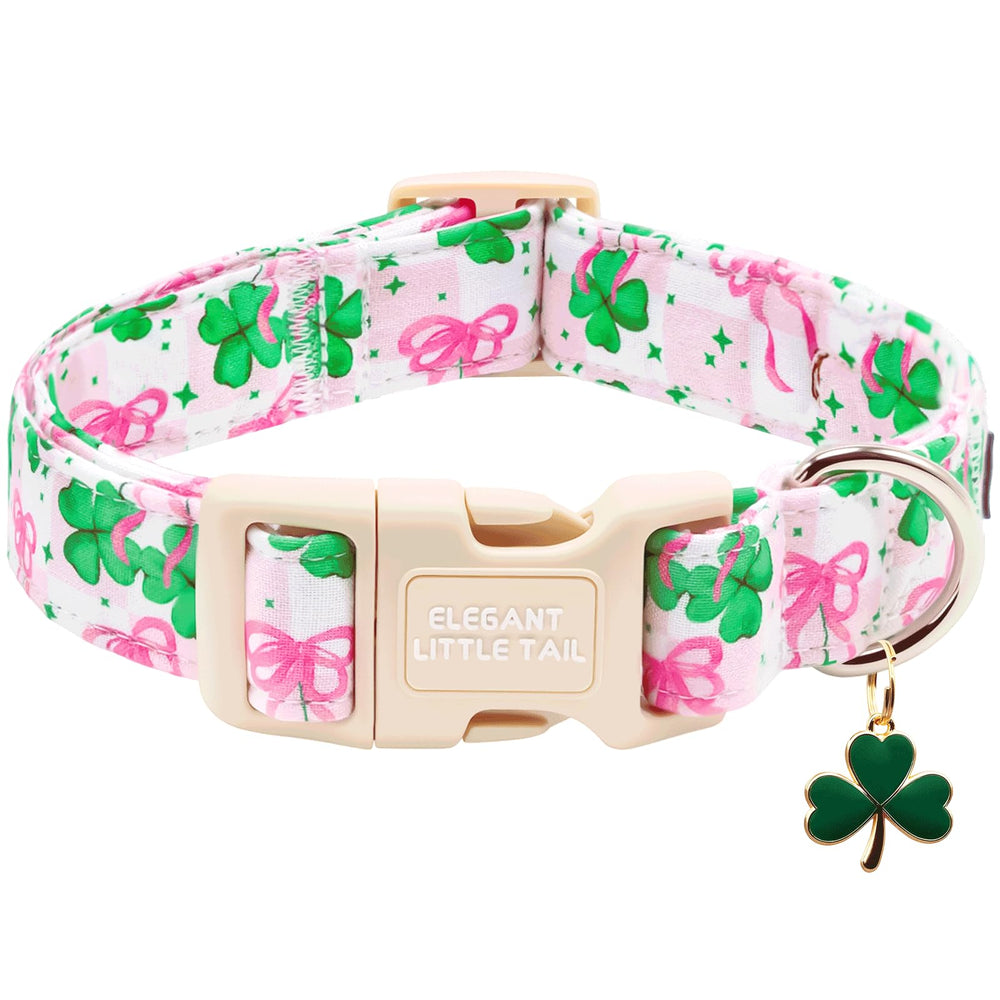 Elegant Little Tail collar St Patrick verde trébol para perros medianos, cómodo y festivo para paseos.