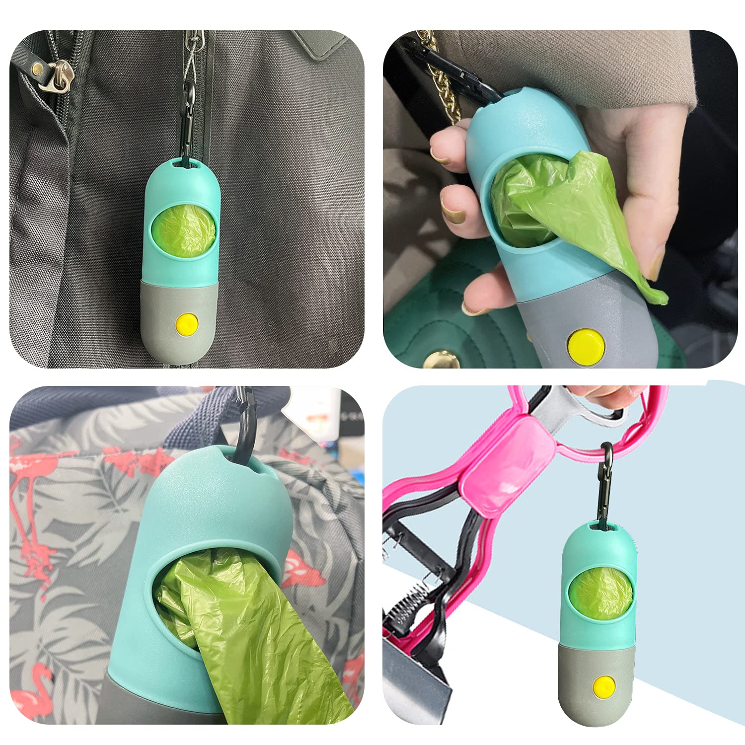 Paquete doble de dispensadores con luz para paseos nocturnos.