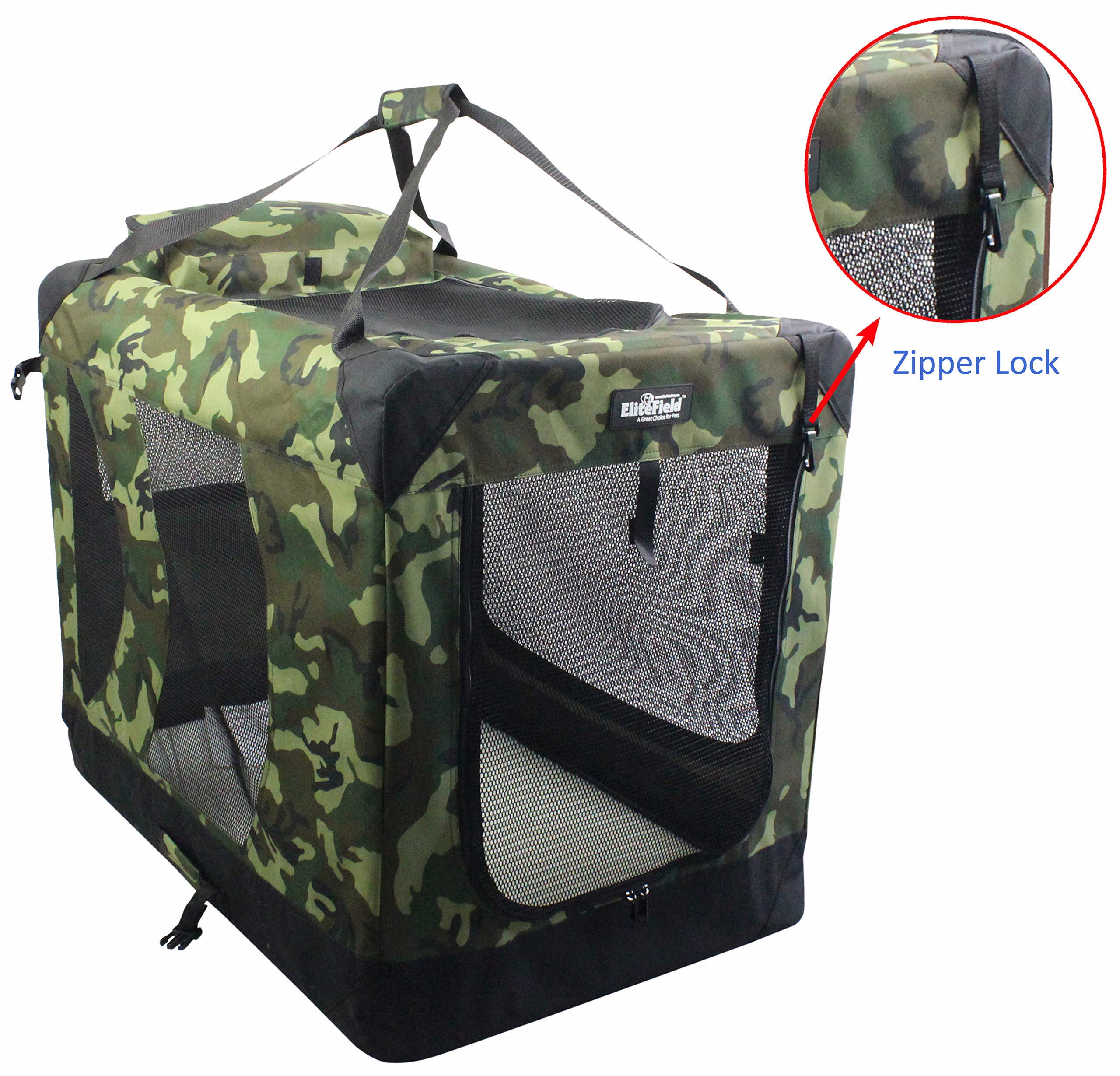 EliteField caja perro 3 puertas acceso malla: mejor ventilación y luz natural.