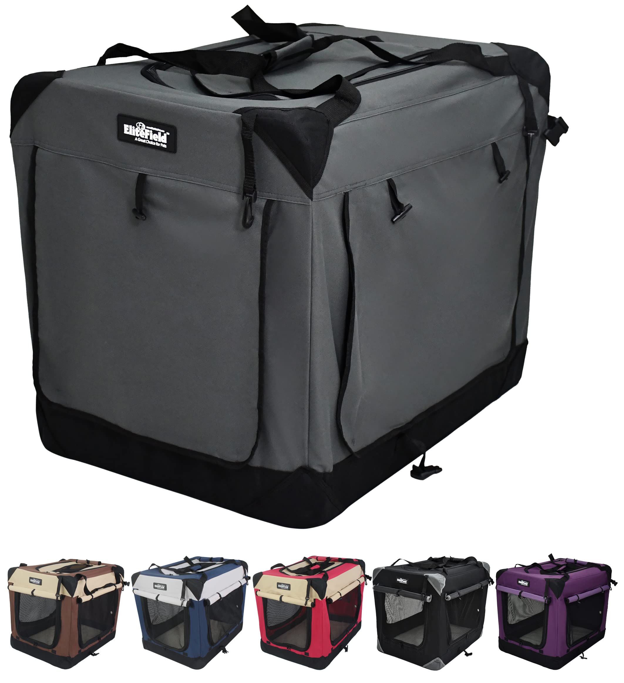EliteField jaula suave 4 puertas gris, ofrece comodidad para su mascota en casa o viaje