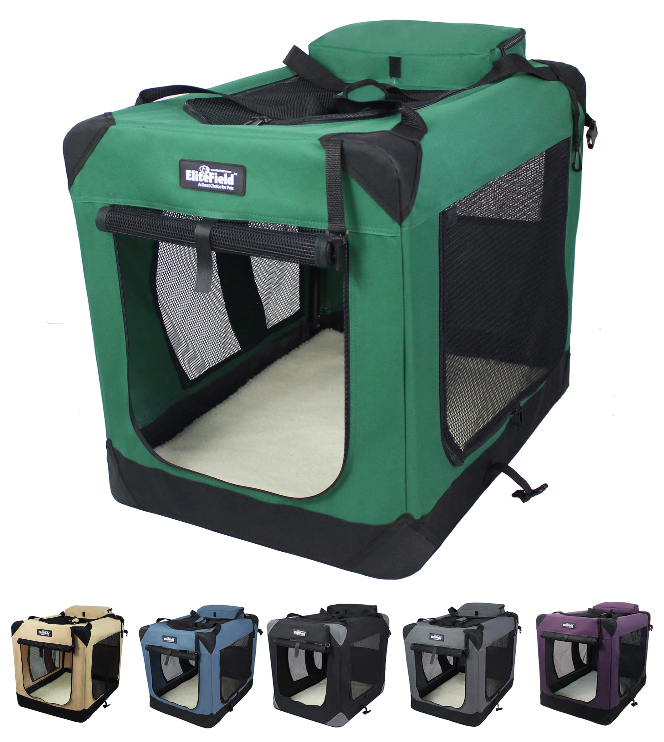 EliteField jaula blanda de 3 puertas, espacio seguro y ventilado para tu perro.