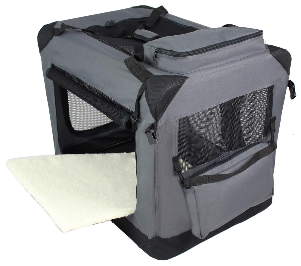 EliteField jaula blanda para perros con puerta superior de malla para acceso cómodo y luz natural.