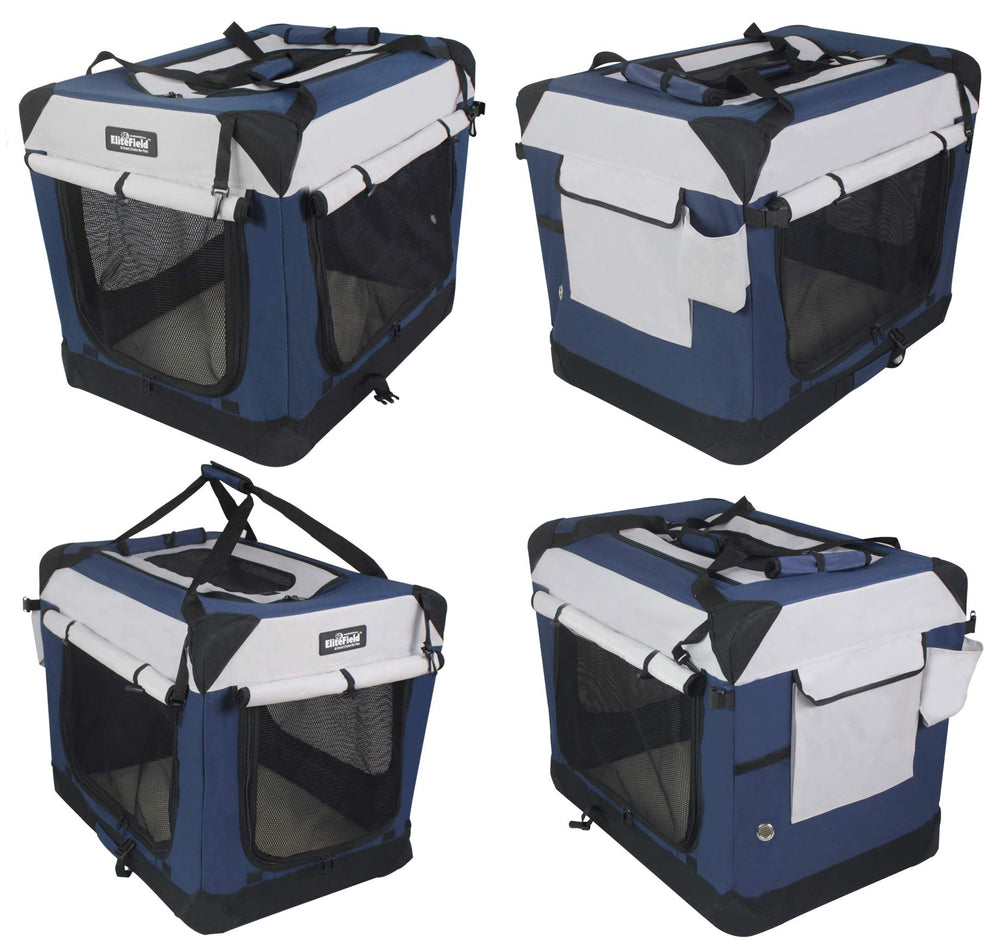 EliteField jaula blanda para perros, accesorios de bolsillos y portabotellas para viajes.