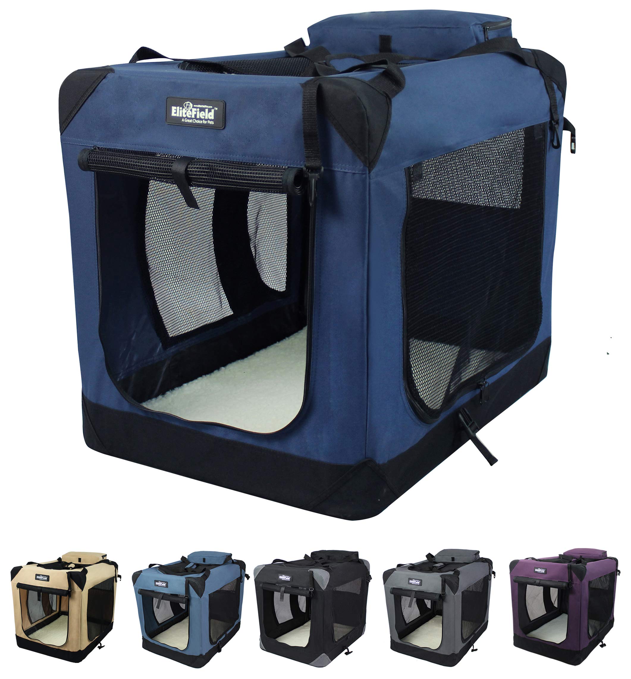 EliteField jaula para perros de 3 puertas, diseño compacto para casa y viaje.
