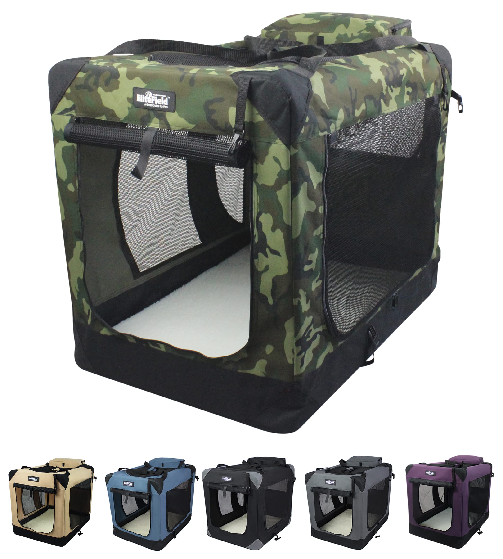 EliteField jaula para perros, perfil frontal, ventilada y segura para uso en casa.