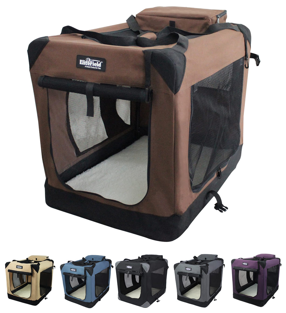EliteField jaula blanda de 3 puertas para perros, acceso rápido y seguro.