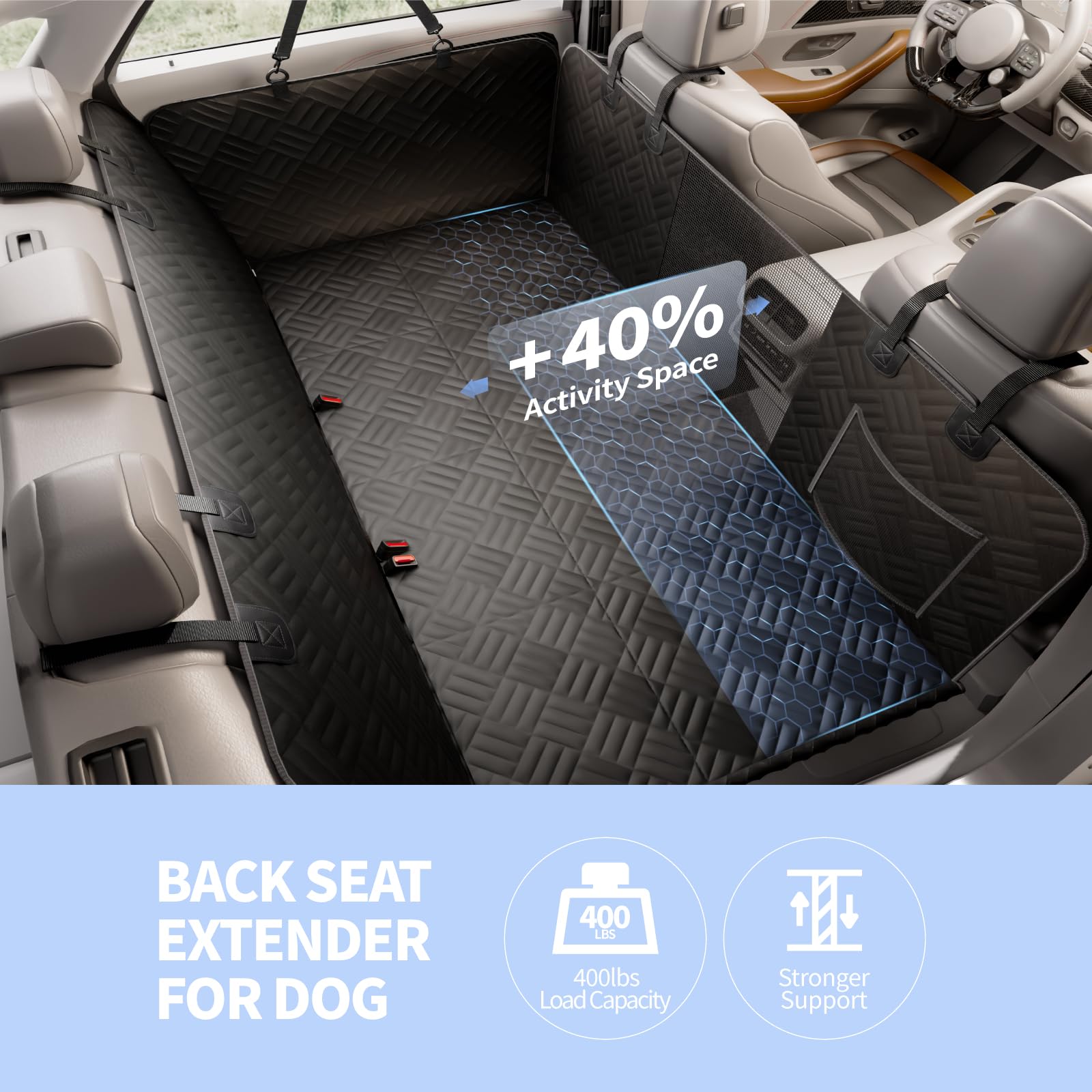 Cubreasientos Ellini soporta hasta 400 libras, ideal para perros grandes.