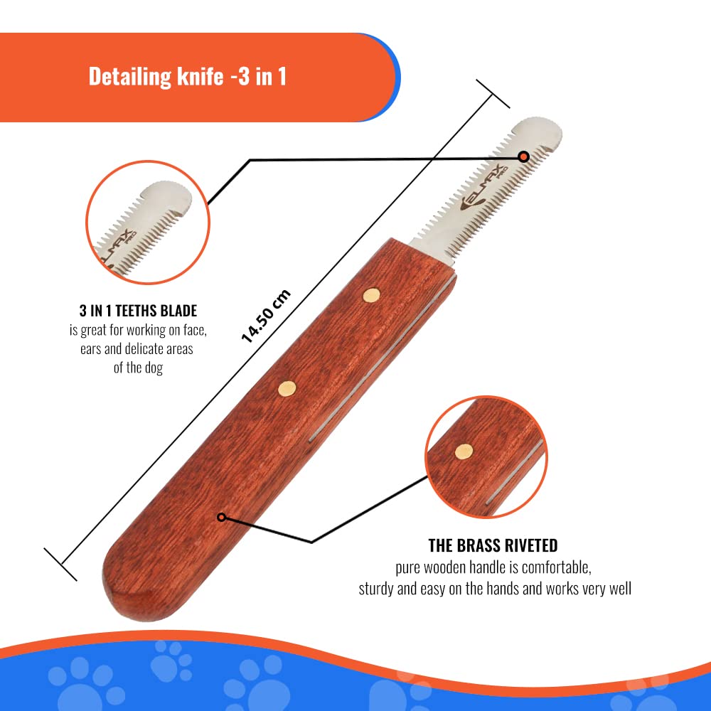 Elmax Pro cuchillo de desprendimiento favorece cortes precisos para eliminar subpelaje sin dañar la piel.