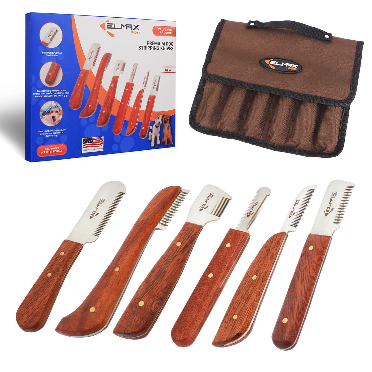 Elmax Pro cuchillo de desprendimiento para perros, pack de 6, elimina subpelaje con precisión.